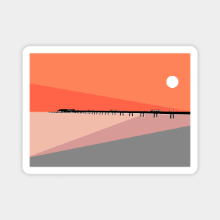 Deal Pier Seafront, Kent, Sun Rise, Orange and Grey Magnet