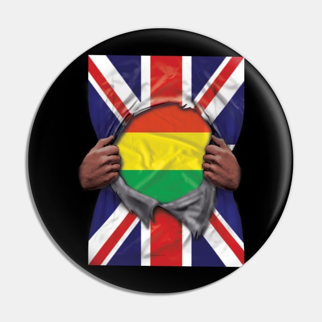 Bolivia Flag Great Britain Flag Ripped - Gift for Bolivian From Bolivia Pin by Country Flags