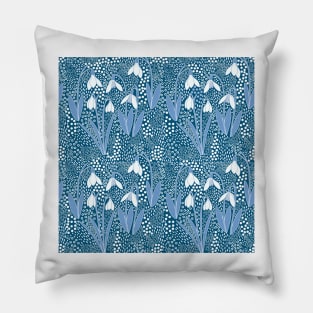 Snowdrop Flowers - Blue Pillow