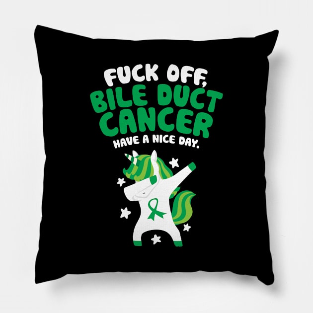 Funny Fuck Off Bile Duct Cancer Quote Dabbing Unicorn Pillow by jomadado