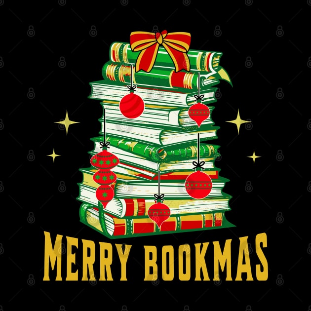 Merry Bookmas Gold Stack of Books by TeaTimeTs