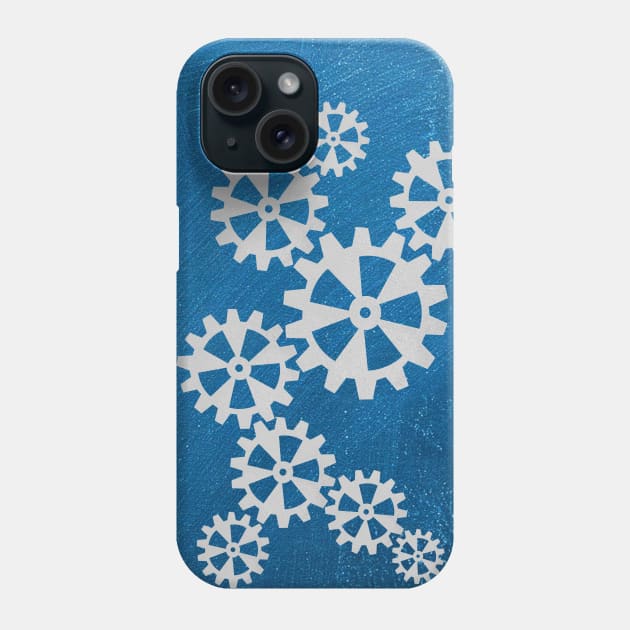 Beautiful shiny metal steampunk gears on a blue background. Phone Case by Purrfect