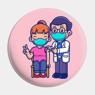 Cute Doctor Injecting Female Patient Cartoon Pin