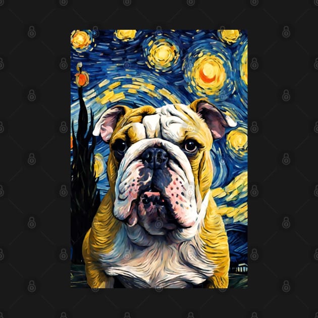 English Bulldog Dog Breed Painting in a Van Gogh Starry Night Art Style by Art-Jiyuu