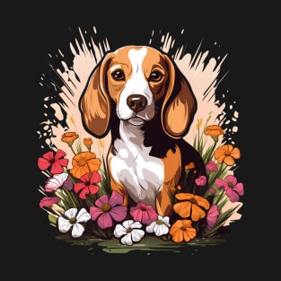 Beagle Mountain Flower Cute Colorful Puppy Dog T-Shirt