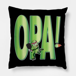 Opa! Funny Pickle playing Pickleball, with paddle and lucky sneakers! Pillow