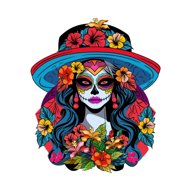 La Catrina with flowers by Maria Zavoychinskiy 