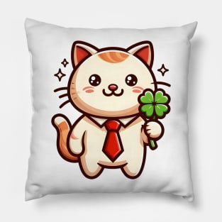 Cat Holding Shamrock for St Patricks Day Pillow