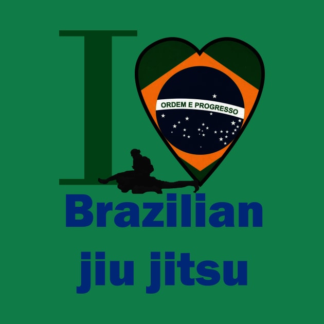 I love Brazilian Jiu Jitsu with Brazil flag heart shape by OnuM2018