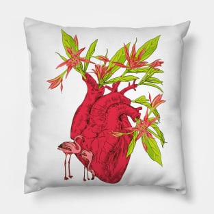 heart with flowers, leaves and birds Pillow