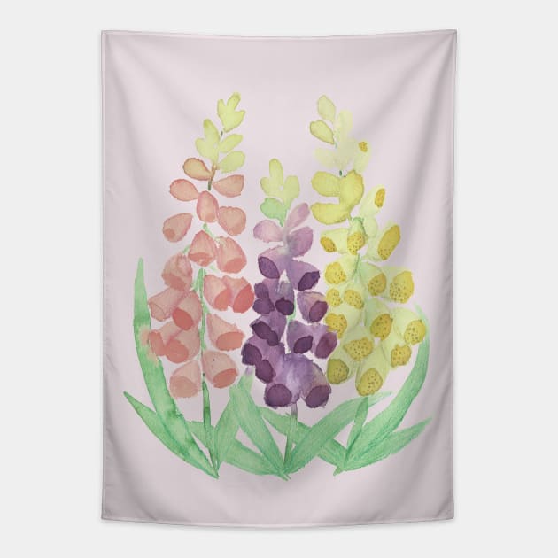 Loose Watercolor Foxgloves Tapestry by Danica Templeton Art