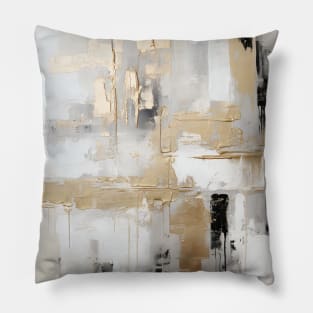 Urban Elegance: Abstract Fusion of Black, White, and Gold Pillow