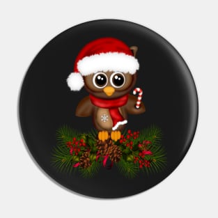 Cute Christmas Owl On Pine Branch Pin