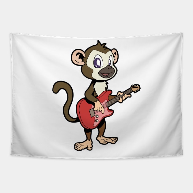 Squirrel monkey playing electric guitar Tapestry by Modern Medieval Design