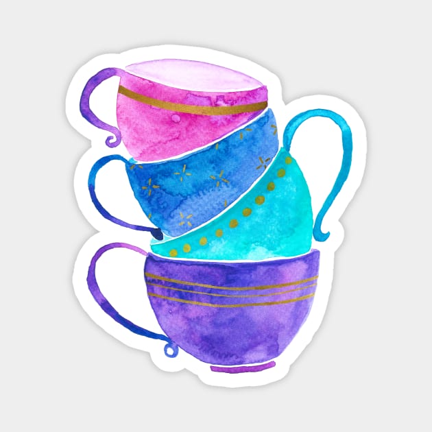 Pink, purple and turquoise tea cups Magnet by Home Cyn Home 