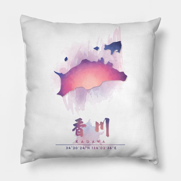 Kagawa Japan Watercolor Map Art Pillow by Takeda_Art