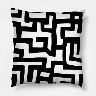 African Contemporary Kuba - Black White Pillow