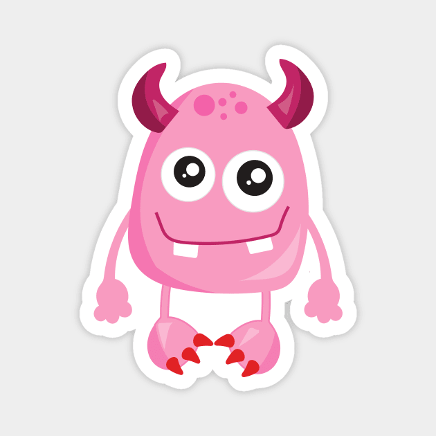 Cute Monster, Pink Monster, Funny Monster, Horns Magnet by Jelena Dunčević