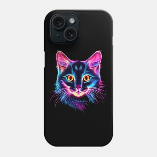 Neon Cat Face in colorful neon pink and neon blue Phone Case