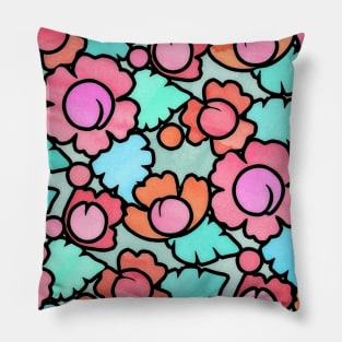 Pastel Tropical Floral Pattern Design with watercolor texture Pillow