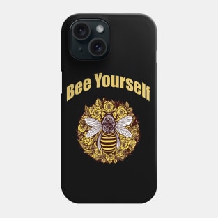 Bee yourself, inspirational, Sweet, honey, heart, bee and flowers, hive, yellow Phone Case