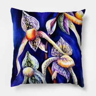 Watercolor Lady Slipper Botanical Illustration Pillow
