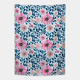 Pink and Blue Floral Pattern Tapestry