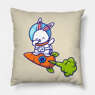 Cute Rabbit Astronaut Dabbing And Flying With Carrot Rocket Pillow
