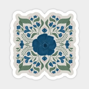 Blue Boho Symmetrical Floral Magnet