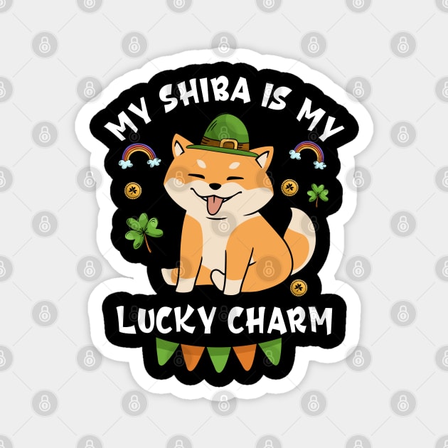 My Shiba Is My Lucky Charm Saint Patricks Day Shiba Inu Dog Magnet by dounjdesigner