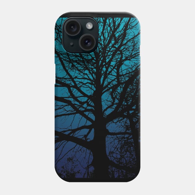 Tree silhouette on blue gradient background in the evening Phone Case by Blacklinesw9