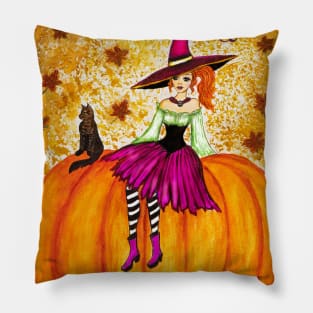 Redhead witch ready for autumn Pillow
