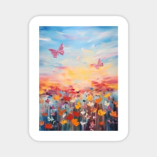 wall art flower field and butterflies Magnet