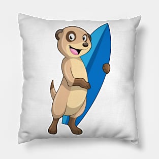 Meerkat as Surfer with Surfboard Pillow