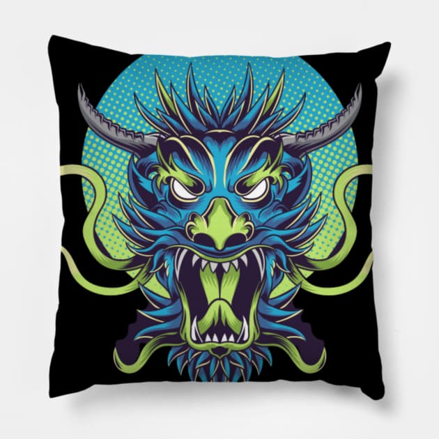 Roaring dragon Pillow by Rakos_merch