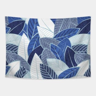 Leaf wall // pattern // navy royal and pale blue leaves pastel blue lines Tapestry