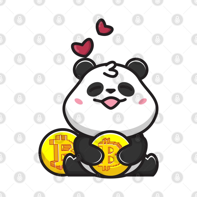 panda huging bitcoin by fflat hds