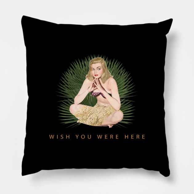 Hula Girl Wish You Were Here #4 Pillow by PauHanaDesign