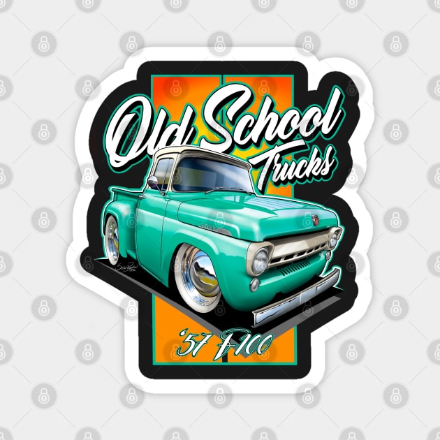 Old School Trucks ‘57 Ford F100 Cartoon (Turquoise) Magnet by stefansautoart