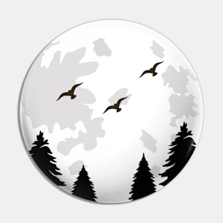 Trees and birds with moon silhouette Pin