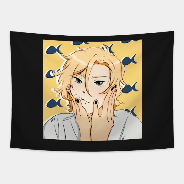 Ash Lynx Squish with Fish Tapestry by Sophprano