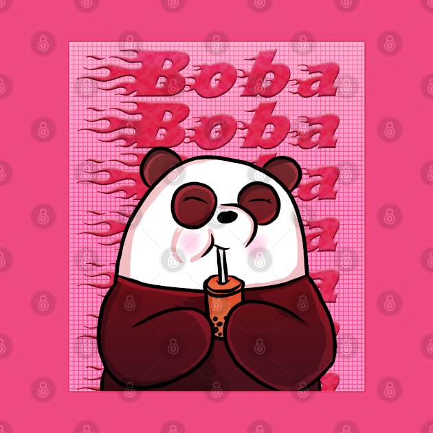 Pink Aesthetic Panda with Boba by RoserinArt