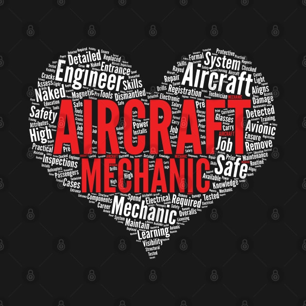 Aircraft Mechanic Heart Shape Word Cloud Fix Airplanes print by theodoros20