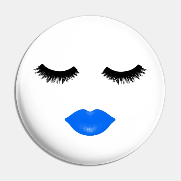 Lips and Eyelashes Blue Pin by julieerindesigns