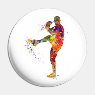 Baseball Pitcher Boy Colorful Watercolor Silhouette Pin