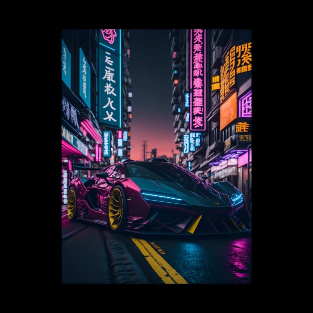 Dark Neon Sports Car in Japanese Neon City by star trek fanart and more