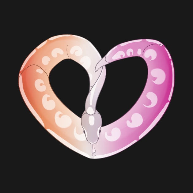 Ball Python Heart (Lesbian Pride Design) by larkspurhearts