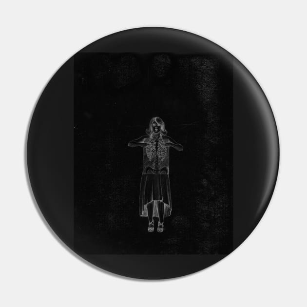 Black Exposure , Girl with Xray in dress and heels with ribcage Pin by IrenesGoodies