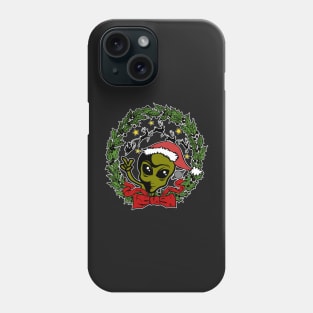 Alien UFO Santa Hat Christmas Holly Wreath Phone Case