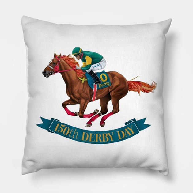 Derby Horse Racing 150th Derby Day May 4, 2024 Pillow by Pikalaolamotor